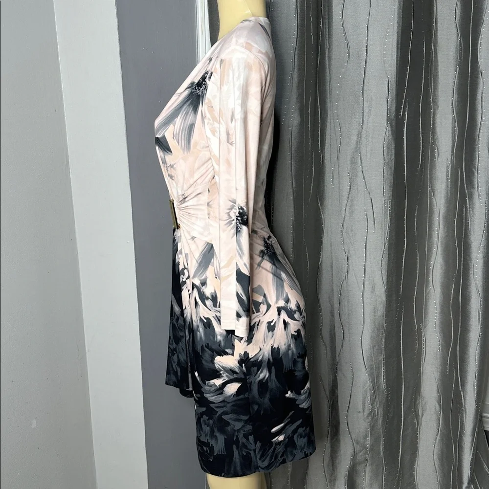 Calvin Klein Faux Wrap Printed Floral Women’s Dress Blush Pink/Gray Sz 2 B Neck